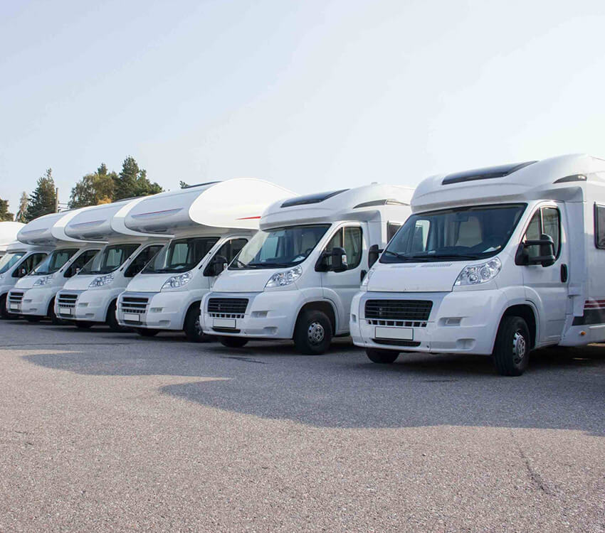 Group of parked motorhomes